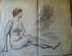 Dessin Ancien Etude De Nu Femme Assise Epoque Xix éme Siecle