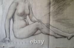 DESSIN ANCIEN ETUDE DE NU FEMME ASSISE EPOQUE XIX éme SIECLE