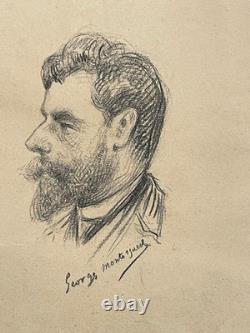 Dessin original portrait homme Belle Epoque Georges Montorgueil Rodolphe Salis