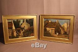 Deux anciens tableaux huiles sur bois scènes de campagne époque XIXème siècle
