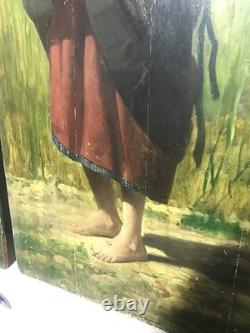 Deux tableaux huiles sur panneaux enfant miséreux époque XIXème siècle