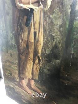 Deux tableaux huiles sur panneaux enfant miséreux époque XIXème siècle