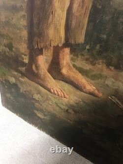 Deux tableaux huiles sur panneaux enfant miséreux époque XIXème siècle