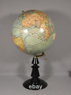 Diam 33 cm, grande mappemonde ancienne J Forest au 1/40000000, époque fin XIX èm