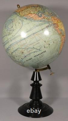 Diam 33 cm, grande mappemonde ancienne J Forest au 1/40000000, époque fin XIX èm