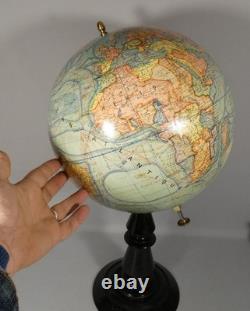 Diam 33 cm, grande mappemonde ancienne J Forest au 1/40000000, époque fin XIX èm