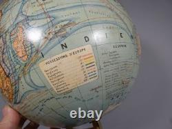Diam 33 cm, grande mappemonde ancienne J Forest au 1/40000000, époque fin XIX èm