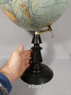 Diam 33 cm, grande mappemonde ancienne J Forest au 1/40000000, époque fin XIX èm