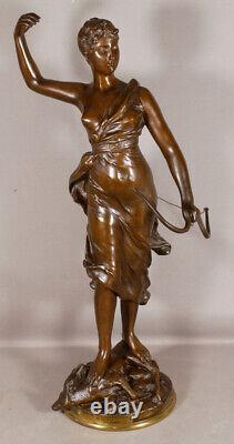 Diane Chasseresse Par Levasseur, Sculpture En Bronze Patiné, époque Fin XIX ème