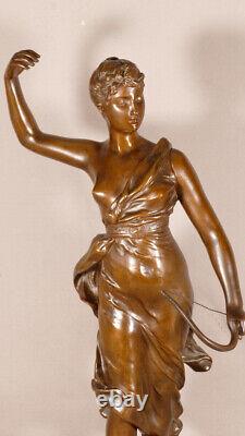 Diane Chasseresse Par Levasseur, Sculpture En Bronze Patiné, époque Fin XIX ème