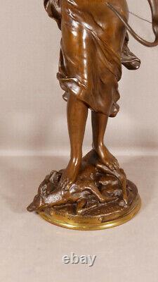 Diane Chasseresse Par Levasseur, Sculpture En Bronze Patiné, époque Fin XIX ème