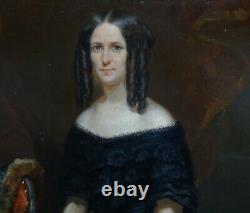 E. Hiéblot Portrait de Femme Epoque Louis Philippe HST du XIXème siècle