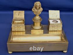 ECRITOIRE / ENCRIER Bronze Doré Sceau Figurant Voltaire Epoque Empire XIXème
