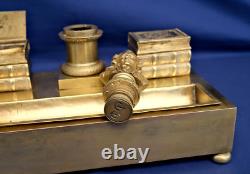 ECRITOIRE / ENCRIER Bronze Doré Sceau Figurant Voltaire Epoque Empire XIXème