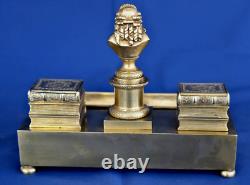 ECRITOIRE / ENCRIER Bronze Doré Sceau Figurant Voltaire Epoque Empire XIXème