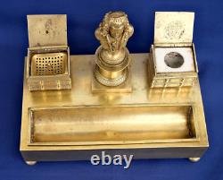 ECRITOIRE / ENCRIER Bronze Doré Sceau Figurant Voltaire Epoque Empire XIXème