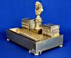 ECRITOIRE / ENCRIER Bronze Doré Sceau Figurant Voltaire Epoque Empire XIXème