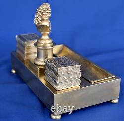 ECRITOIRE / ENCRIER Bronze Doré Sceau Figurant Voltaire Epoque Empire XIXème