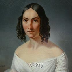 Edme Rousseau Portrait de femme époque Louis Philippe HST XIXème siècle