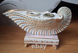 Encrier Ancien Porcelaine De Paris Coquillage Nautile Or Époque XIXe Sablier