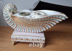 Encrier Ancien Porcelaine De Paris Coquillage Nautile Or Époque XIXe Sablier