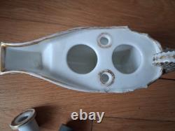 Encrier Ancien Porcelaine De Paris Coquillage Nautile Or Époque XIXe Sablier