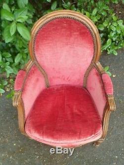 Époque XIXème, fauteuil bergère enfant ou de dame, Louis XVI, velour