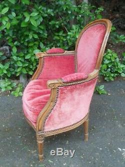 Époque XIXème, fauteuil bergère enfant ou de dame, Louis XVI, velour