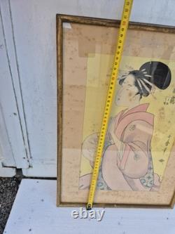 Estampe japonaise originale Encadrée Et Sous Verre Époque XIXe 43cm x 35cm