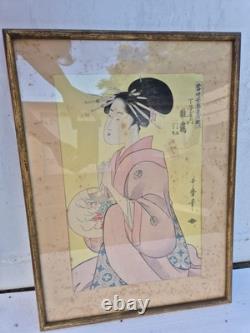 Estampe japonaise originale Encadrée Et Sous Verre Époque XIXe 43cm x 35cm