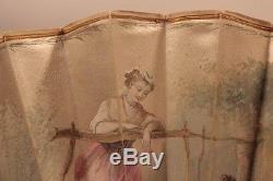 Éventail nacre et soie peinte époque XIXème