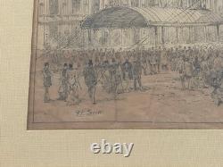 Exceptionnel dessin original XIXe montgolfière ballon Belle Epoque 1878 H. Scott