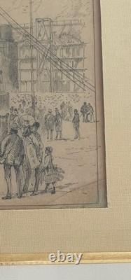Exceptionnel dessin original XIXe montgolfière ballon Belle Epoque 1878 H. Scott