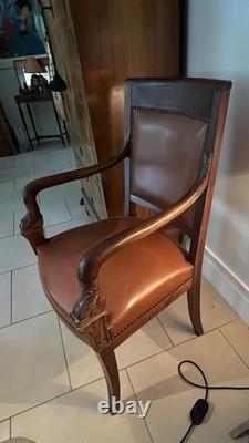 FAUTEUIL ANCIEN ÉPOQUE DIRECTOIRE XIXeme Acajou / Cuir