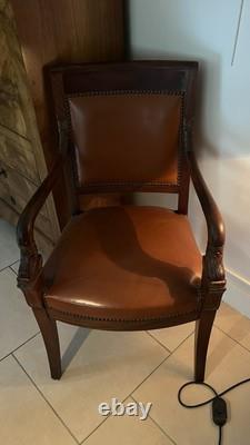 FAUTEUIL ANCIEN ÉPOQUE DIRECTOIRE XIXeme Acajou / Cuir