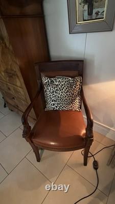 FAUTEUIL ANCIEN ÉPOQUE DIRECTOIRE XIXeme Acajou / Cuir