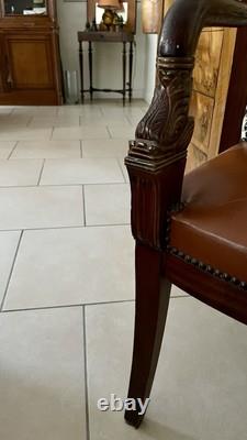 FAUTEUIL ANCIEN ÉPOQUE DIRECTOIRE XIXeme Acajou / Cuir