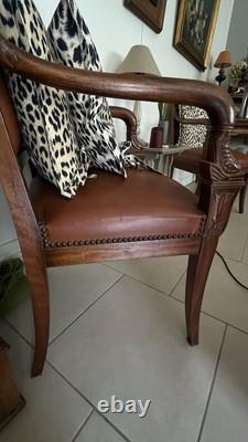 FAUTEUIL ANCIEN ÉPOQUE DIRECTOIRE XIXeme Acajou / Cuir
