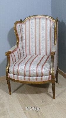 Fauteuil Bergère à Oreilles De Style Louis XVI En Bois Doré, époque Fin XIX ème