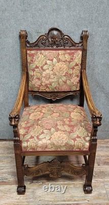 Fauteuil de bureau style Renaissance en noyer sculpté époque XIXeme