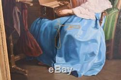 Femme à la serinette huile sur toile époque début XIXème