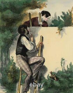 GAVARNI Lithographie originale époque aquarellée et gommée TIRAGE RARE 1840