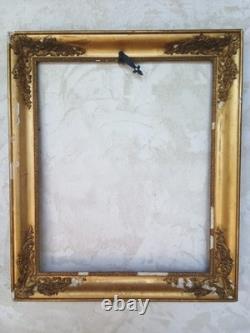 GRAND CADRE ANCIEN BOIS et Stuc Doré Décor Rinceaux époque Restauration 87x74 cm