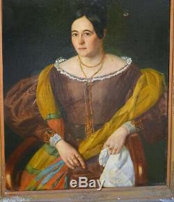 GRAND Portrait de Femme Epoque Charles X Huile sur Toile XIXème siècle
