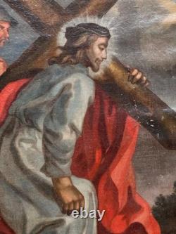 GRANDE PEINTURE HUILE SUR TOILE ÉPOQUE XIXème CHEMIN DE CROIX CHRIS RELIGIOSA