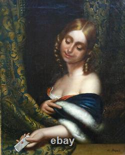 Georges Dupré Portrait de Femme à Lettre Epoque Louis Philippe du XIXème HST