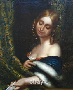 Georges Dupré Portrait de Femme à Lettre Epoque Louis Philippe du XIXème HST