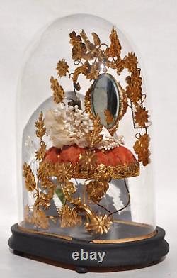 Globe de mariée avec sa couronne, époque Napoléon III Fin XIXème siècle