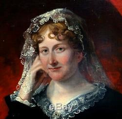 Glover Portrait de femme à la coiffe Epoque Romantique H/T XIXème siècle