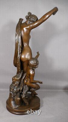 Grand Bronze Bacchanale Et Faune d'Après Clodion, époque XIX ème